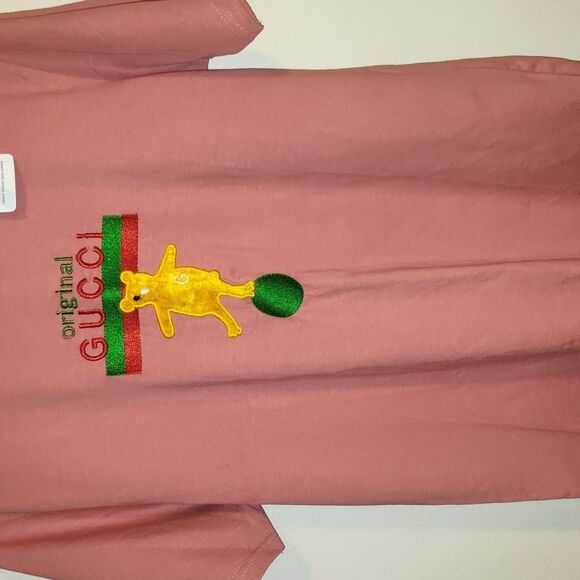 Gucci Mens Pink T-Shirt with Bear Design, embroidered XL, NWT - Picture 1 of 6